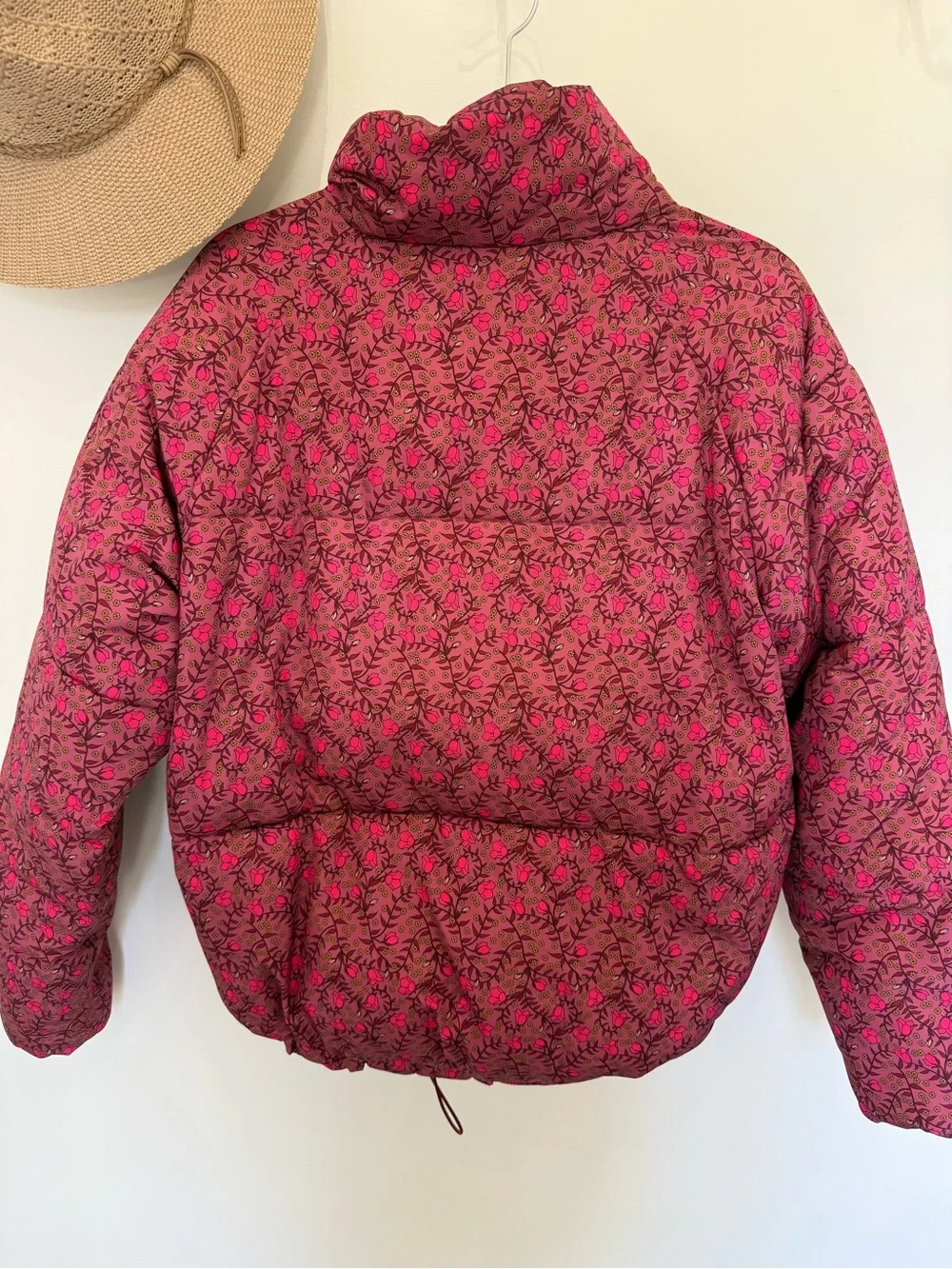 Anthropologie Floral Pink Quilted Puffer Jacket